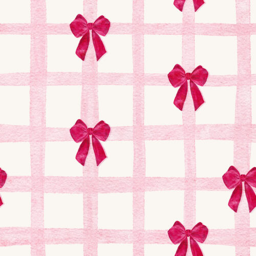 Vivie & Ash - Red Bows On Light Pink Watercolor Gingham