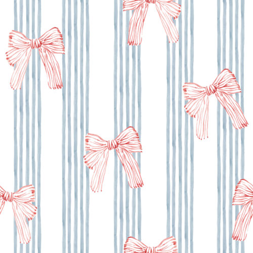 Hip Kid Design - Red Ribbon Bows on Light Blue Pencil Stripes