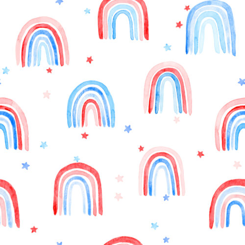Hip Kid Design - Red, White and Blue Watercolor Rainbows