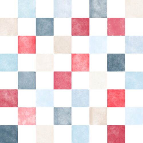 Red white and blue watercolor checkers8x8