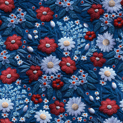 Redwhiteblueembroideredfloralraspberrypatternco