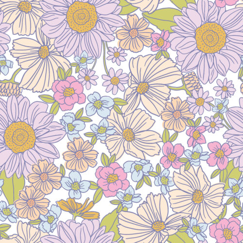 Indy Bloom Designs - Retro Sunflower Garden In Periwinkle Purple
