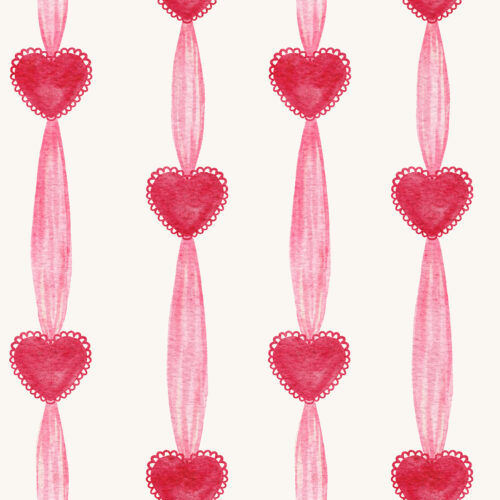 Vivie & Ash - Ribbons And Scalloped Hearts Pink And Red