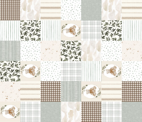 Hip Kid Design - Rotated Sage and Neutral Teddy Bear Heirloom Cheater Quilt