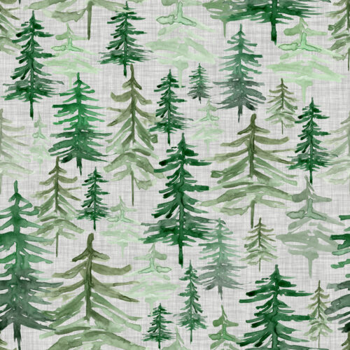 Hip Kid Design - Rustic Forest Trees on Gray Linen