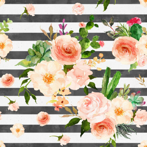 Hip Kid Design - Rustic Succulent Florals on Charcoal Stripes