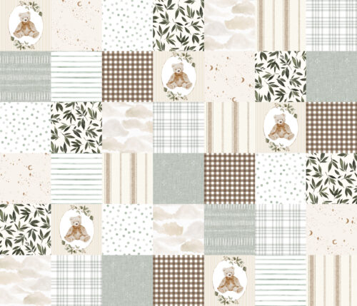 Hip Kid Design - Sage and Neutral Teddy Bear Heirloom Cheater Quilt