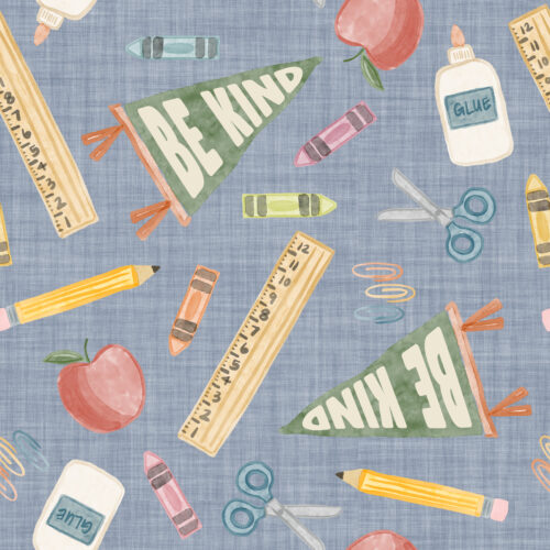 School Supplies Pennants Blue Linen