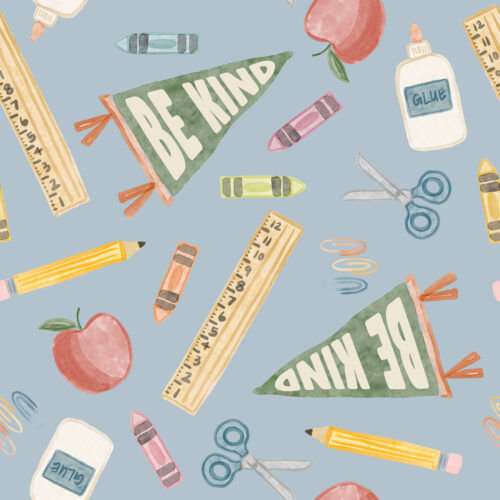 School Supplies Pennants Blue