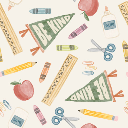 School Supplies Pennants cream with green