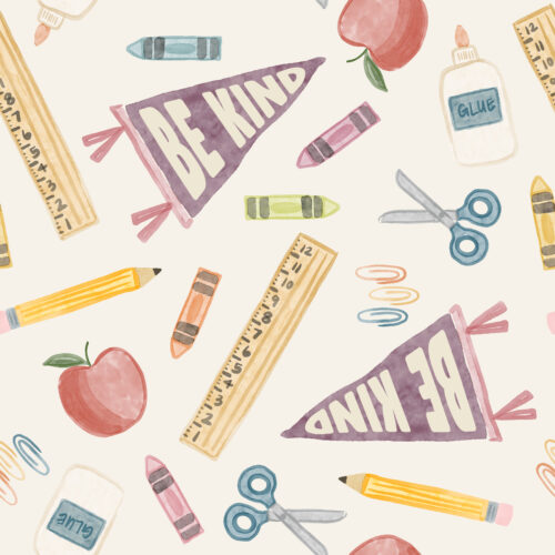 School Supplies Pennants cream with purple