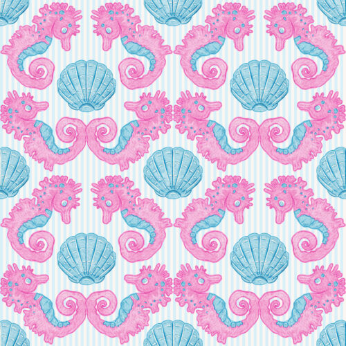 Vivie & Ash - Seahorse Seashell Trellis Blue Seersucker