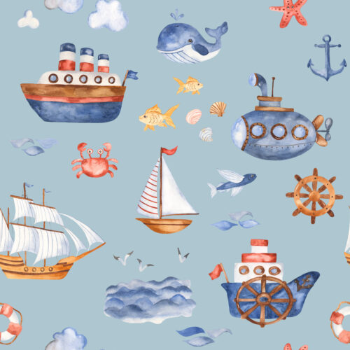 Hip Kid Design - Ships Ahoy on Jungle Mist Blue