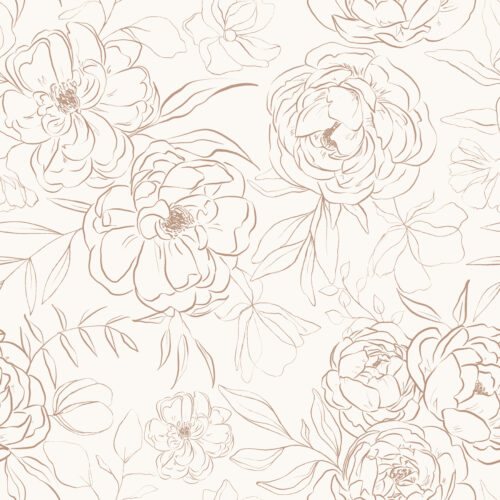 Hip Kid Design - Sketch Peonies in Latte on Off White