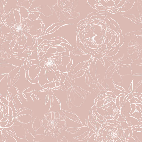 Hip Kid Design - Sketch Peonies in White on Dusty Pink