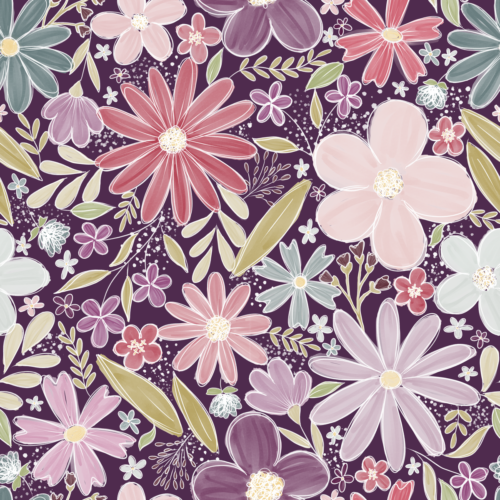 Sketchy Purple White Floral