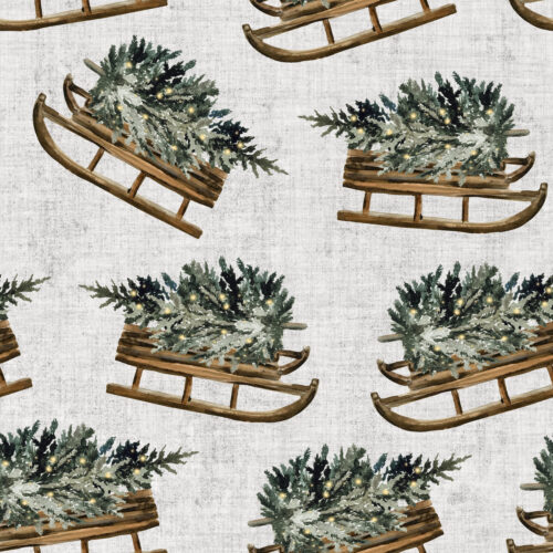 Hip Kid Design - Sledding Adventures on Washed Out Grey Linen