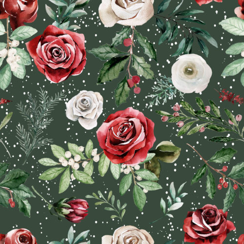 Hip Kid Design - Snowy Christmas Florals on Evergreen