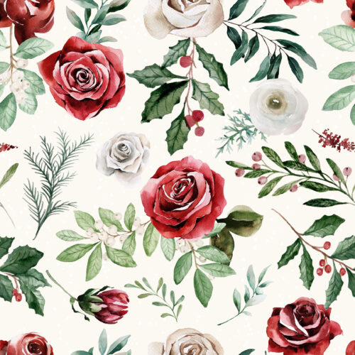 Hip Kid Design - Snowy Christmas Florals on Ivory