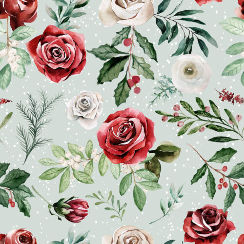 Hip Kid Design - Snowy Christmas Florals on Mint Sky