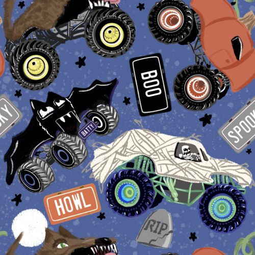 Lindsay Anne - Spooky Monster Trucks Blue