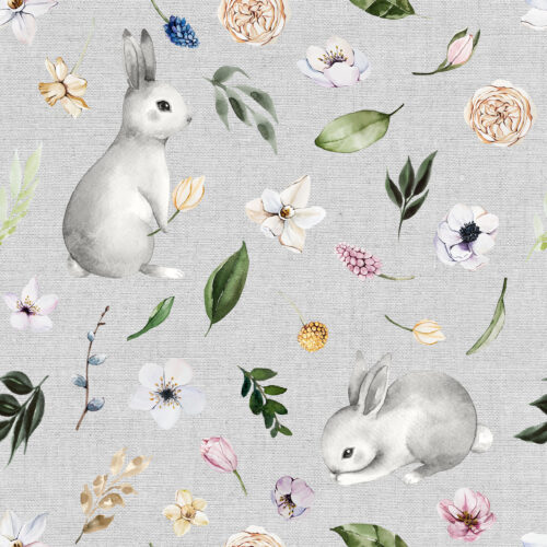 Hip Kid Design - Spring Bunnies on Gray Chambray
