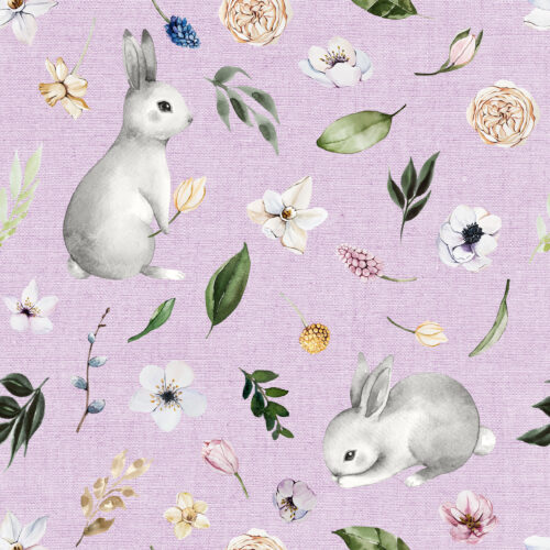 Hip Kid Design - Spring Bunnies on Lavender Chambray