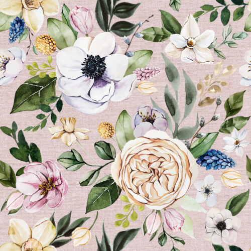 Hip Kid Design - Spring Flowers on Dusty Pink Chambray