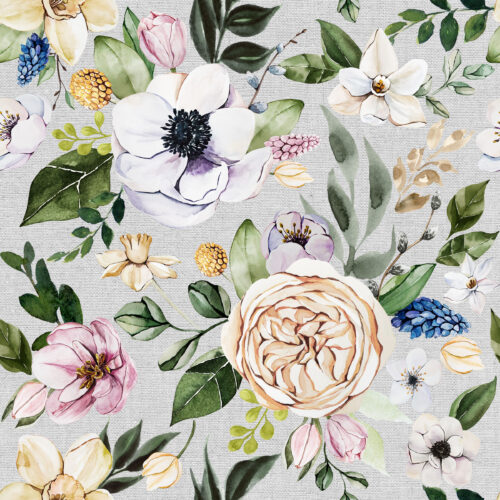 Hip Kid Design - Spring Flowers on Gray Chambray