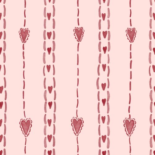 Stitched Heart Stripe Cottage Peach And Red