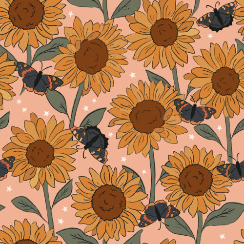Juniper Row - Sunflowers And Butterflies On Pink05
