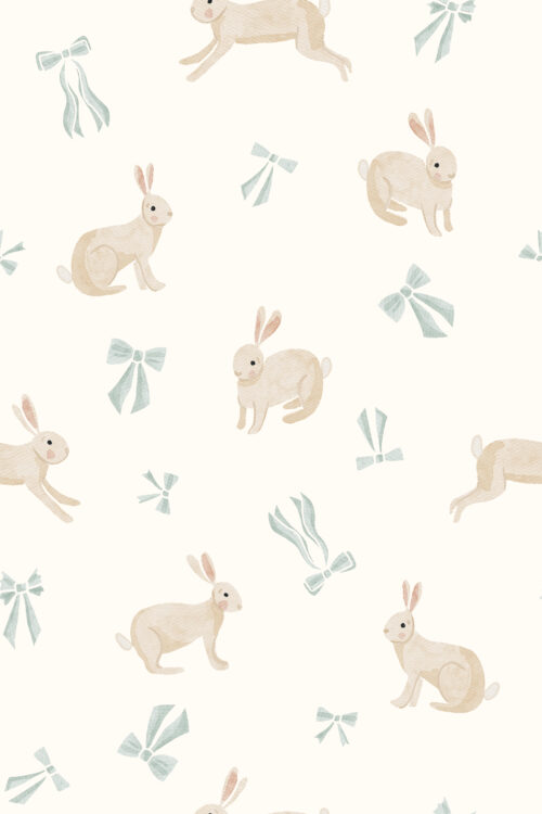 TMM Bunnies and bows blue on cream