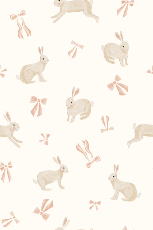 TMM Bunnies and bows pink on cream