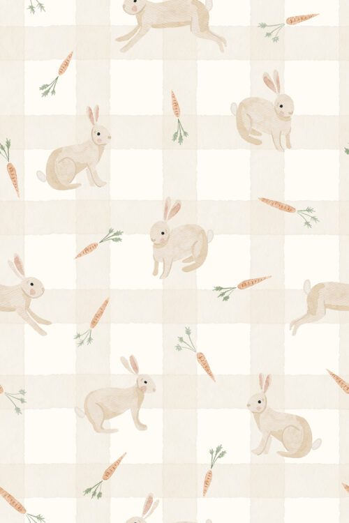 TMM Bunnies and carrots gingham Light Beige