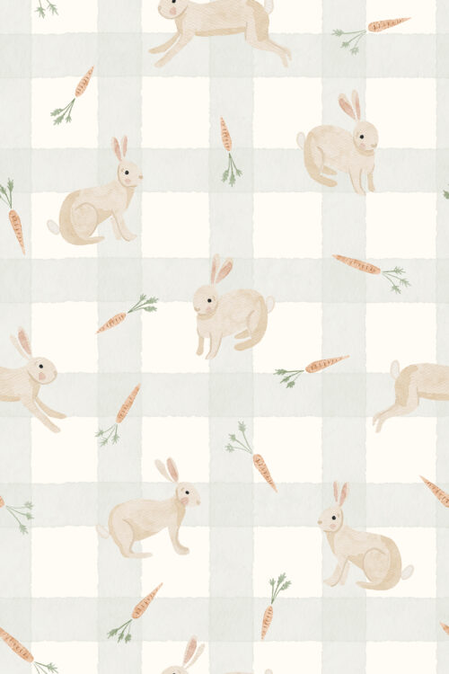 TMM Bunnies and carrots gingham Soft Green