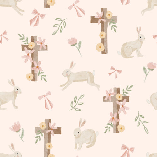 TMM Floral Easter crosses bunnies blush