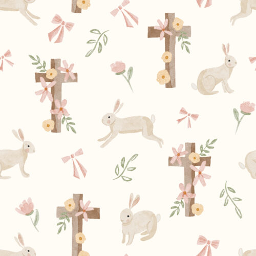 TMM Floral Easter crosses bunnies cream