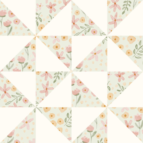 TMM pinwheel block white and green floral