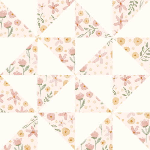 TMM pinwheel block white and pink floral