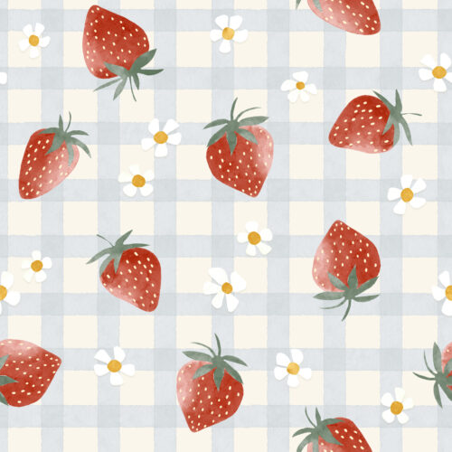 TMM strawberry gingham blue and cream