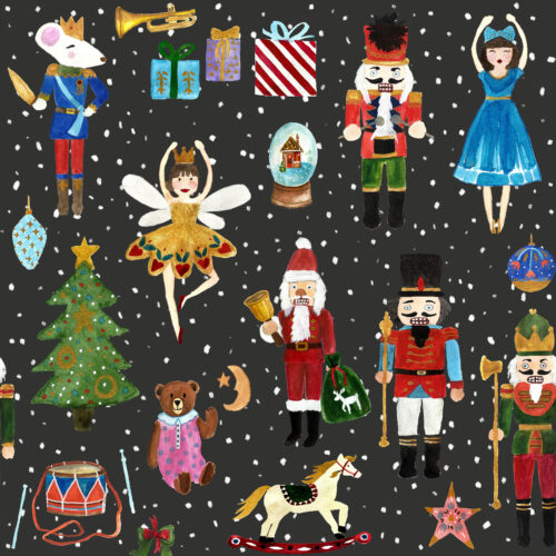 Hip Kid Design - The Nutcracker on Charcoal Black Snowfall