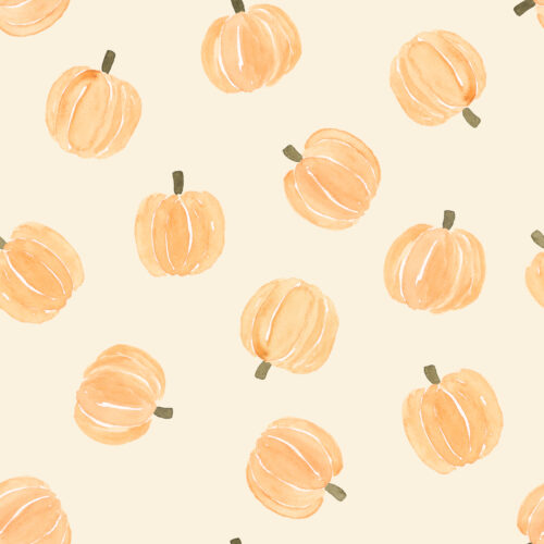 Hip Kid Design - Tossed Peach Orange Watercolor Pumpkins on Light Cream