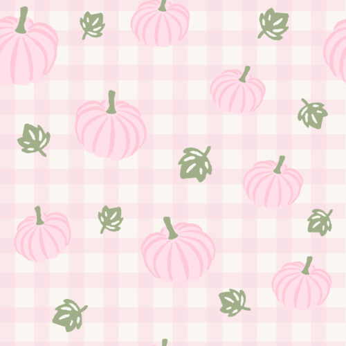 Vivie & Ash - Tossed Pumpkins And Leaves Pink On Pink Gingham 01