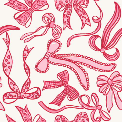 Vivie & Ash - Tossed Valentine Bows Pink And Red On White