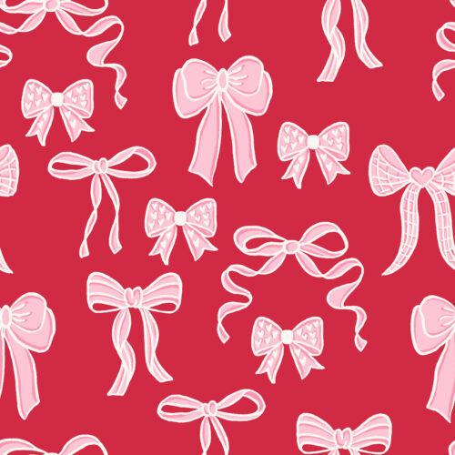 Vivie & Ash - Valentine Bows Pink And White On Red