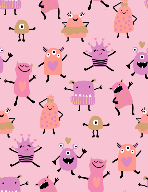 Hey Cute Design - Valentines Monsters Pink 15 Inch Repeat 01