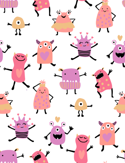 Hey Cute Design - Valentines Monsters White 15 Inch Repeat 01