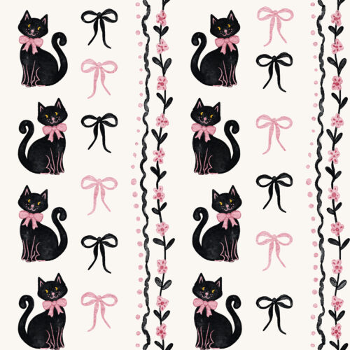 Vivie & Ash - Vertical Kitty Floral Stripe Pink And Black