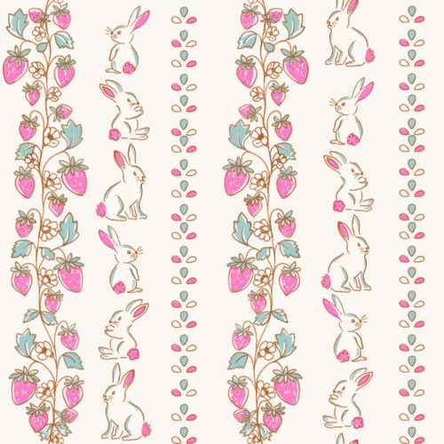 Vivie & Ash - Vertical Stripe Strawberries And Bunnies White