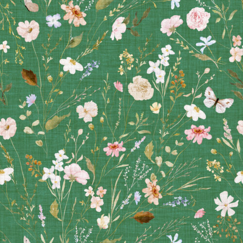 Hip Kid Design - Vintage Floral Fields and Weeds on Emerald Green